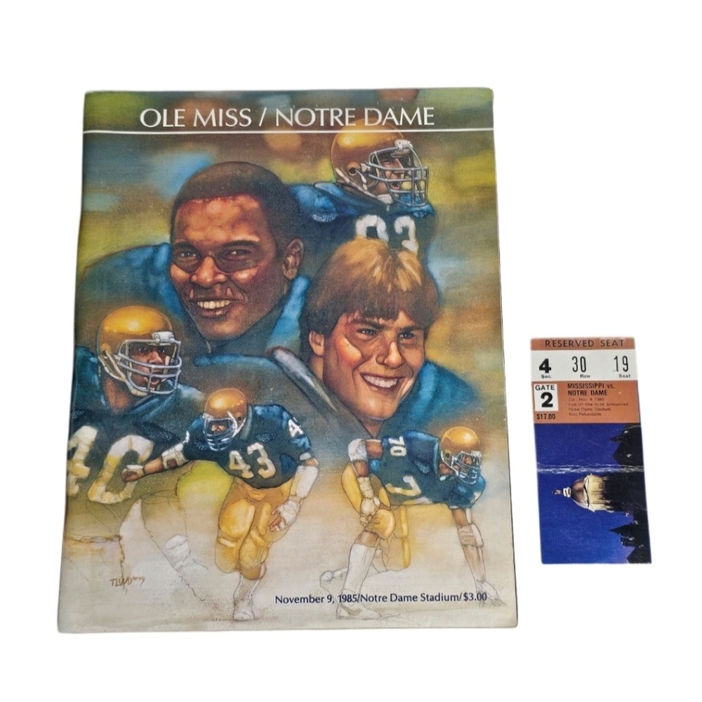 Notre Dame Fighting Irish & Ole Miss Rebels Football 1985 Program & Ticket Stub